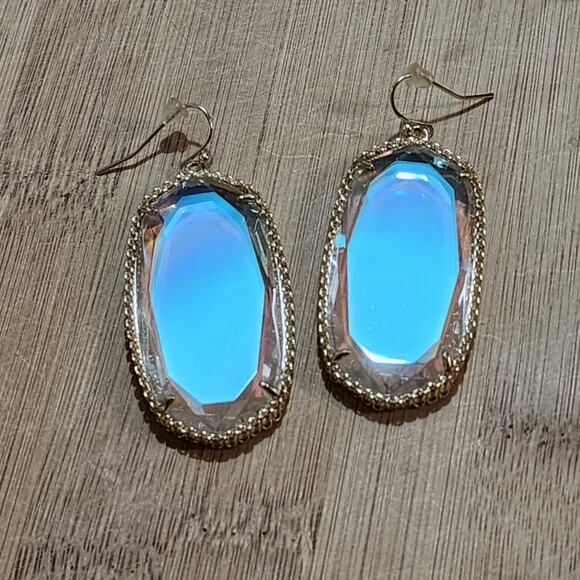 Kendra Scott Clear Iridescent Deily Earrings In Gold tone vintage and rare HTF - Picture 3 of 14